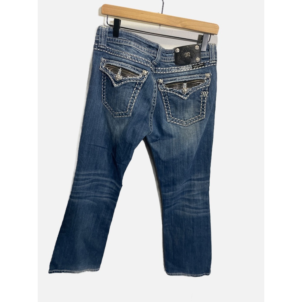 Miss Me Bootcut Jeans Womens 32 Blue Embellished Zipper Pocket Y2K JE5189B4R